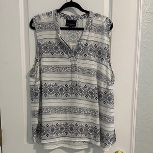 Cynthia Rowley Navy and White Patterned Sleeveless Blouse